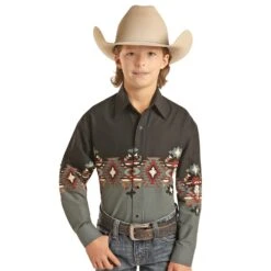 Panhandle Boys Skull Border Print Snap Button Shirt C0S2002