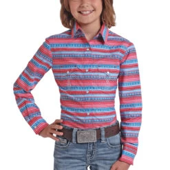 Panhandle Children's Red & Blue Stripped Snap Shirt C6S5460