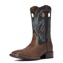Ariat Men's Sport Buckout Deep Blue Croc Print Boots 10038501 -Saddle Up Gear F21 MNS WEST 10038501 3 4 front