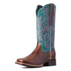 Ariat Ladies Primera Barrel Brown & Teal Stretchfit Boots 10038303 -Saddle Up Gear F21 WMS WEST 10038303 3 4 front