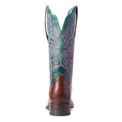 Ariat Ladies Primera Barrel Brown & Teal Stretchfit Boots 10038303 -Saddle Up Gear F21 WMS WEST 10038303 heel