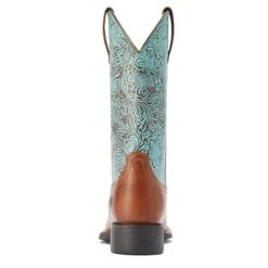 Ariat® Ladies Round Up Square Toe Brown & Turquoise Boots 10042534 -Saddle Up Gear F22 WMS WEST 10042534 heel