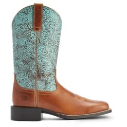 Ariat® Ladies Round Up Square Toe Brown & Turquoise Boots 10042534 -Saddle Up Gear F22 WMS WEST 10042534 side32164987