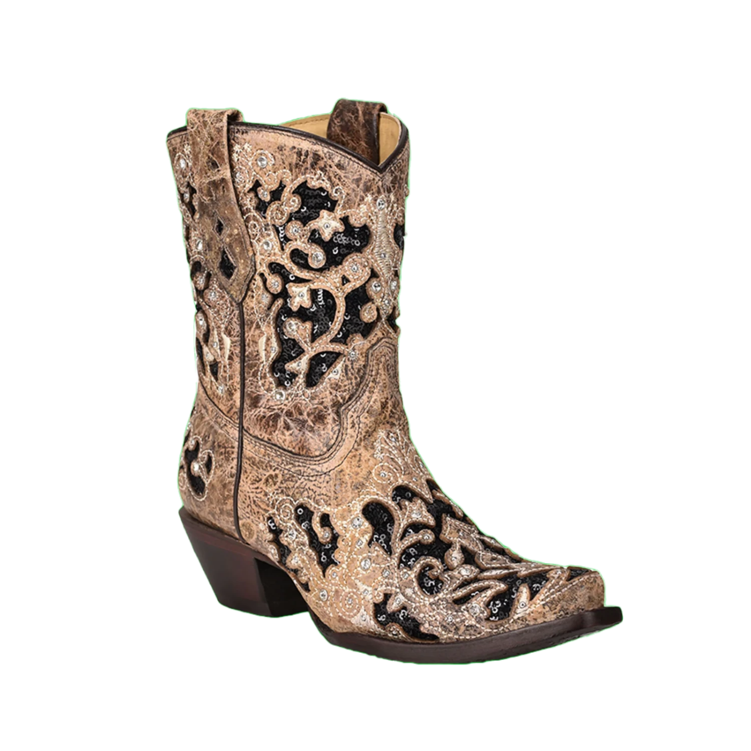 Corral Boots Corral® Ladies Inlay Embroidery & Studs Distressed Brown Ankle Boots A4190 1 Corral Boots Corral® Ladies Inlay Embroidery & Studs Distressed Brown Ankle Boots A4190