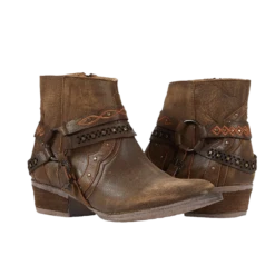 Circle G By Corral Ladies Studded Harness Brown Ankle Boots Q0094