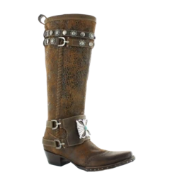 Double D Ranch Ladies Bow Guard Crackled Rust Knee-High Boots DDL003-1
