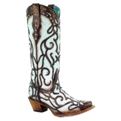 Corral Boots Corral Ladies Sky Blue Inlay And Studded Western Boots C3460