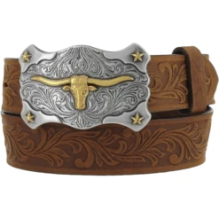 Tony Lama Children's Little Texas Aged Bark Tooled Leather Belt C60119