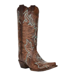 Circle G By Corral Ladies Brown Inlay & Turquoise Embroidered Western Boots L5961