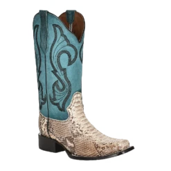 Circle G By Corral Ladies Natural Python & Turquoise Embroidered Square Toe Boot L5906