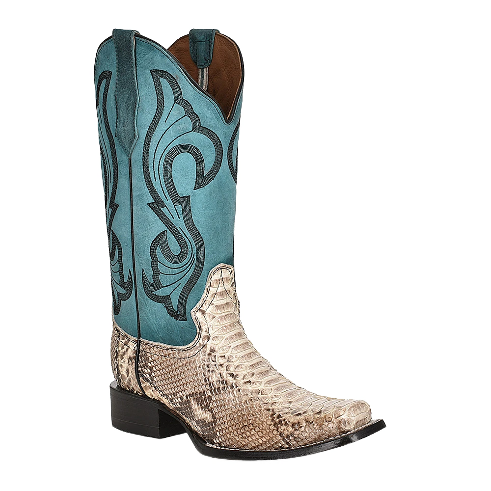 Circle G By Corral Ladies Natural Python & Turquoise Embroidered Square Toe Boot L5906 1 Circle G By Corral Ladies Natural Python & Turquoise Embroidered Square Toe Boot L5906