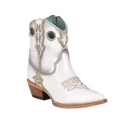 Corral Boots Corral® Ladies Embroidered White & Gold Pointed Toe Ankle Booties C3898