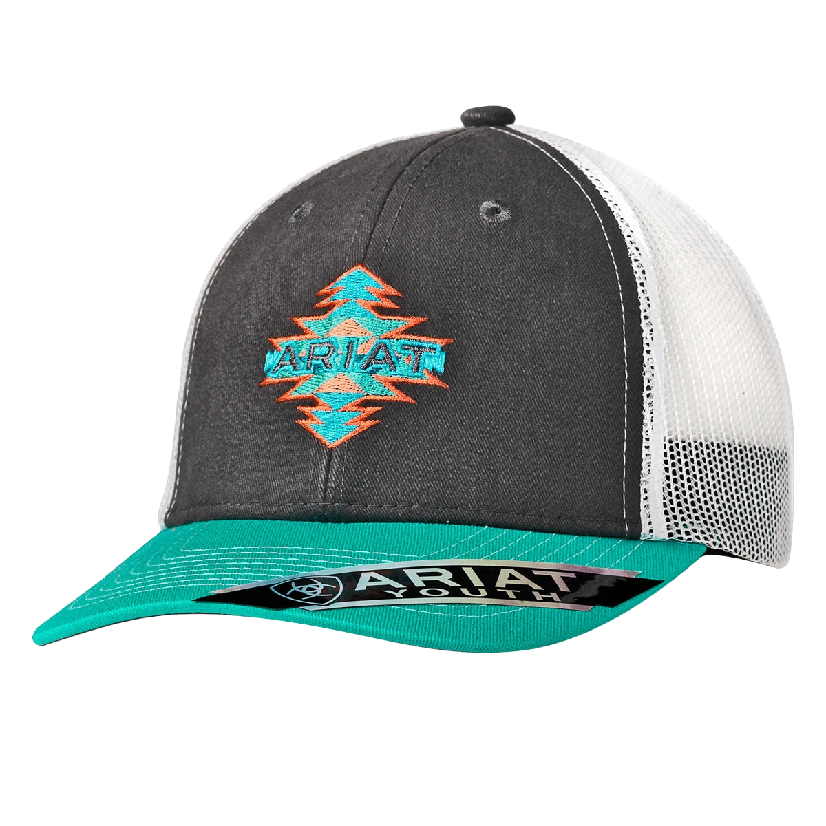 Ariat Children's Aztec Grey & Teal Baseball Cap 1519006 1 Ariat Children's Aztec Grey & Teal Baseball Cap 1519006