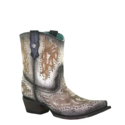 Corral Boots Corral Ladies Grey Fur Laser & Studs Shortie Boots C3638