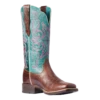 Ariat Ladies Primera Barrel Brown & Teal Stretchfit Boots 10038303