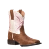 Ariat Youth Girl's Double Kicker Adobe Tan An Pink Boots 10036849