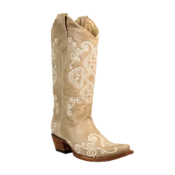 Circle G By Corral Ladies Bone Embroidery Snip Toe Boots L5273