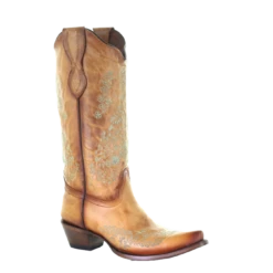 Circle G By Corral Ladies Straw Brown Embroidery Snip Toe Boots L2003