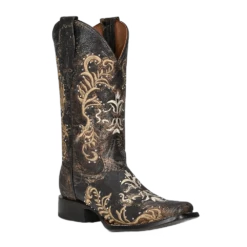 Circle G By Corral Ladies Studs & Embroidery Black & Bone Boots L2051