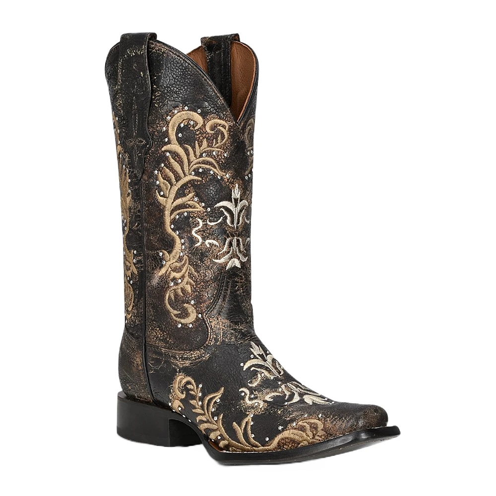 Circle G By Corral Ladies Studs & Embroidery Black & Bone Boots L2051 1 Circle G By Corral Ladies Studs & Embroidery Black & Bone Boots L2051