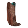 Corral Boots Corral Ladies Studs & Fringed Chocolate Laser & Embroidery Boots C3765
