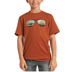Rock & Roll Cowboy Children's Sunglass Graphic Rust Orange T-Shirt P3T1526