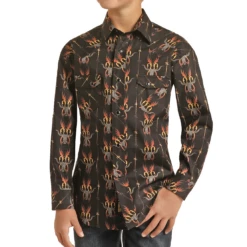 Rock & Roll® Youth Boy's Black Longhorn Snap Down Shirt RRBSOSRZ0K-01