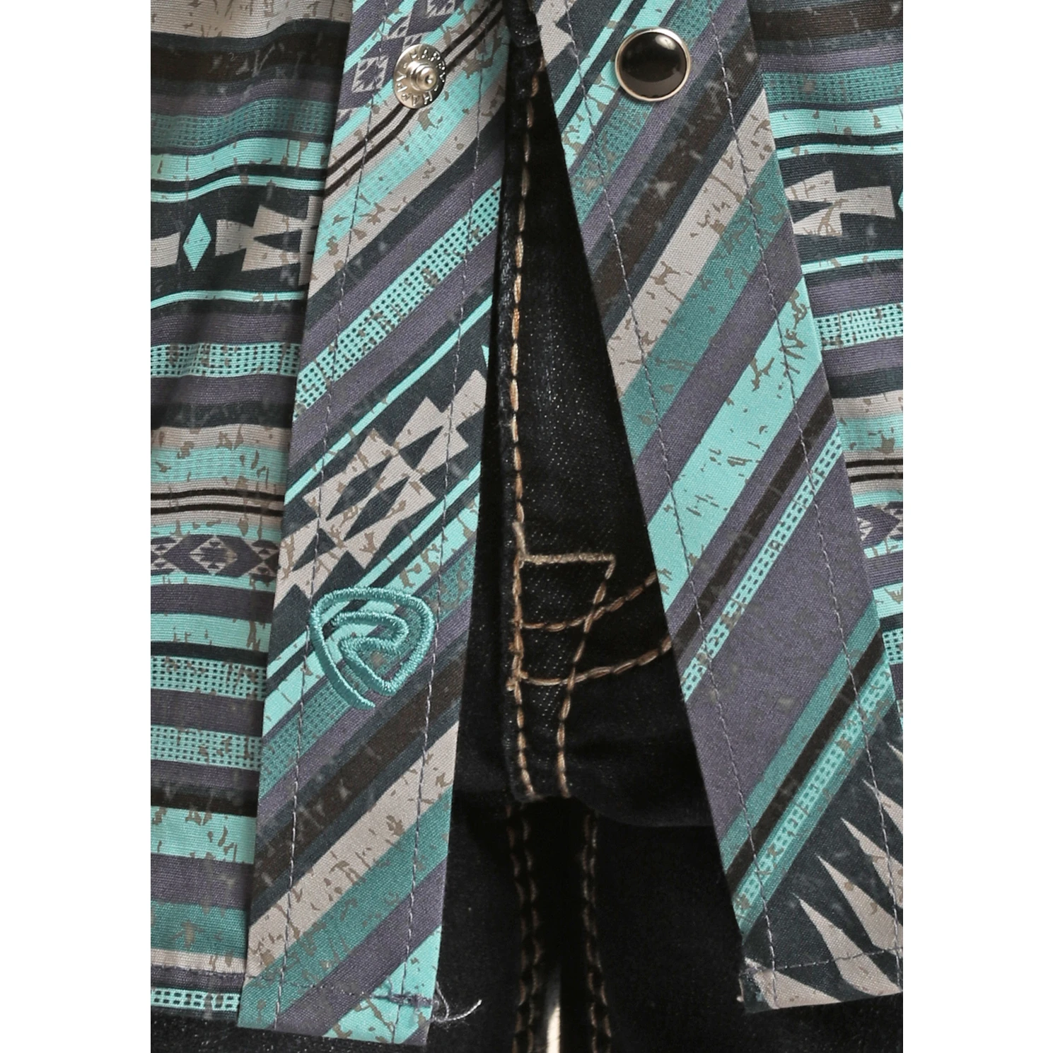 Rock & Roll® Youth Boy's Blue Aztec Striped Snap Up Shirt RRBSOSRZ1G-45 2 Rock & Roll® Youth Boy's Blue Aztec Striped Snap Up Shirt RRBSOSRZ1G-45 - Image 2